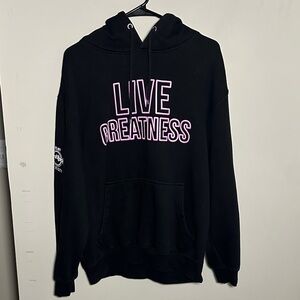 Lionel Messi live greatness Hard Rock Cafe Black Sweatshirt with Pink Text